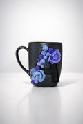 Stoneware mug with initial and 3D peony blossoms made of polymer clay