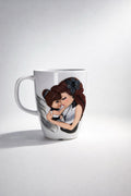 Feldspar porcelain cup with hand-modeled 3D mother-and-daughter figures made of polymer clay 